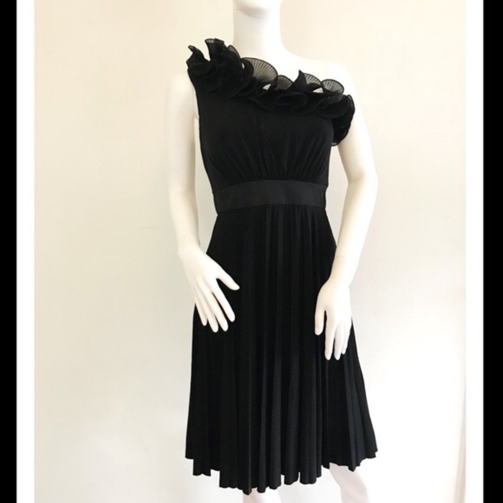 Black one ruffle shoulder dress